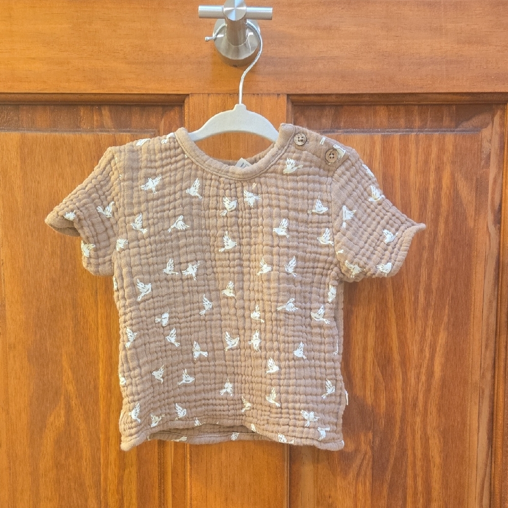 Neutral Taupe Baby Top 6-12m Makemake Organics